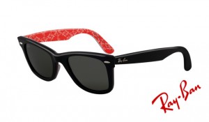 Knockoff Ray Ban RB2140 Wayfarer Sunglasses Black on Text Red Frame
