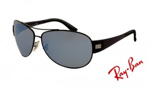 Knockoff Ray Ban RB3467 Sunglasses Shiny Black Frame Polarized Blue Lens